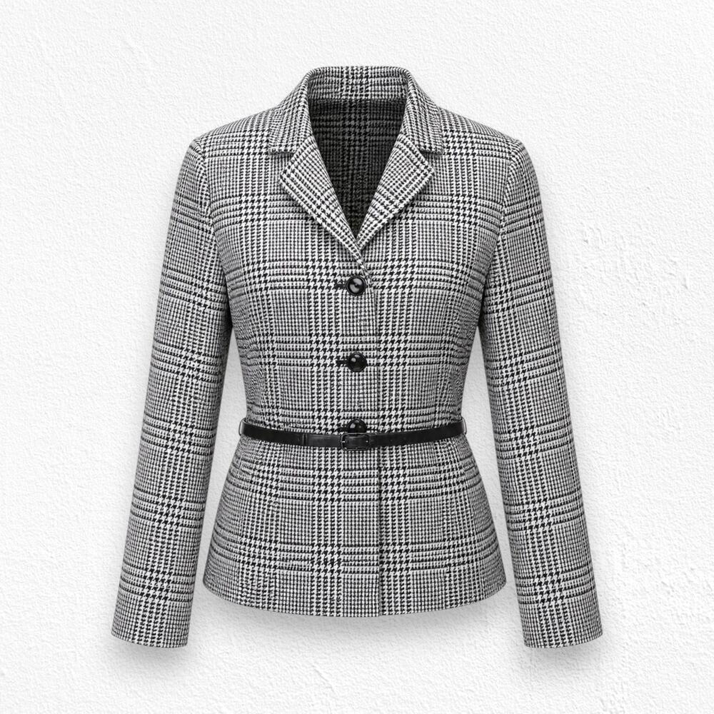 Vintage 90s Jones New York Black White Houndstooth Belted Blazer Size 8 NWT